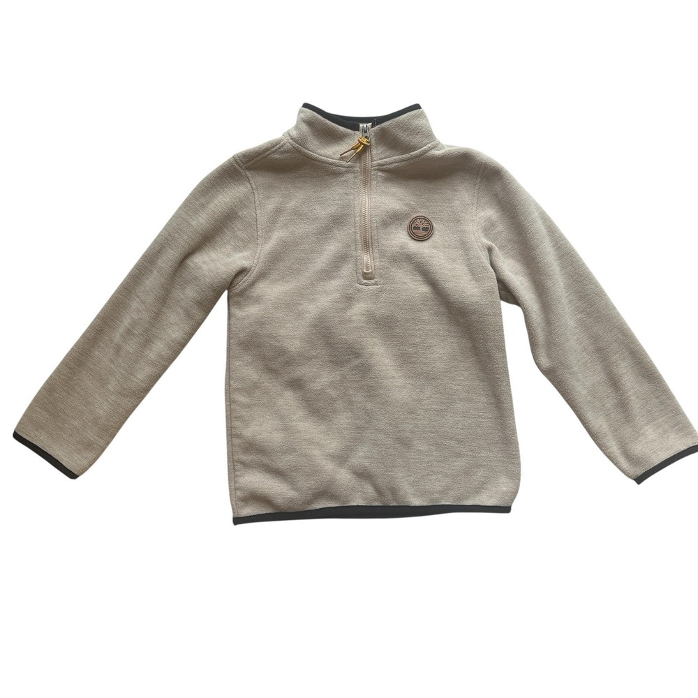 Timberland Boy's Size 5 Quarter Zip Tan Beige‎ Heather Logo Outdoor Long Sleeve